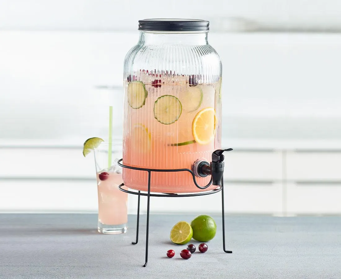 Liv Glass Beverage Dispenser with Tray, 5.5 L