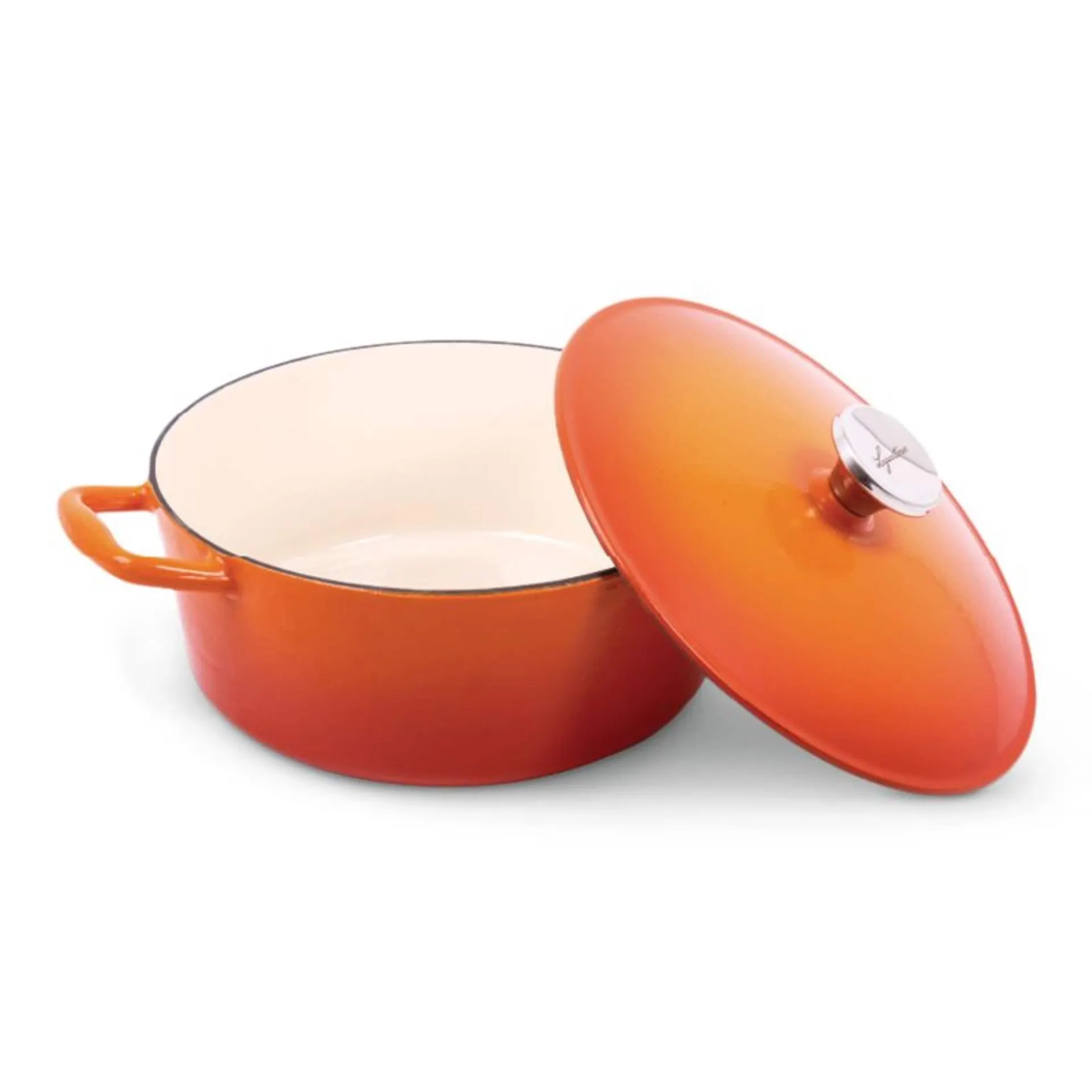 Lagostina Tuscan Collection Round Casserole Dish, Enamelled Cast Iron, Orange, 4qt