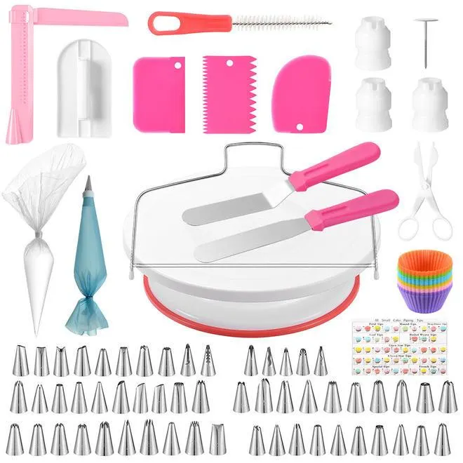 Bakeware Supplies Kit for Beginners,200Pcs Cake Decorating Set with Stand - LIVINGbasics