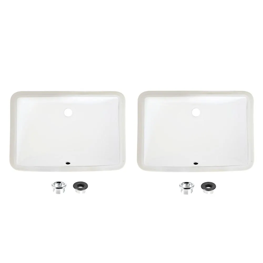 Sharp Under-Mount Porcelain Bathroom Sink 21.25 in White Set of 2