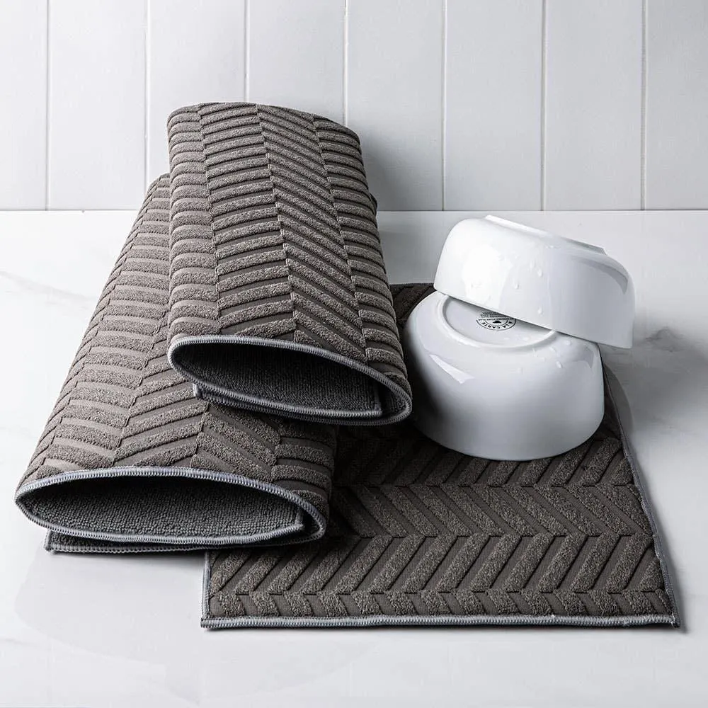 KSP Luxedry Herringbone Microfiber Dish Drying Mat - Set/3 (Charcoal)