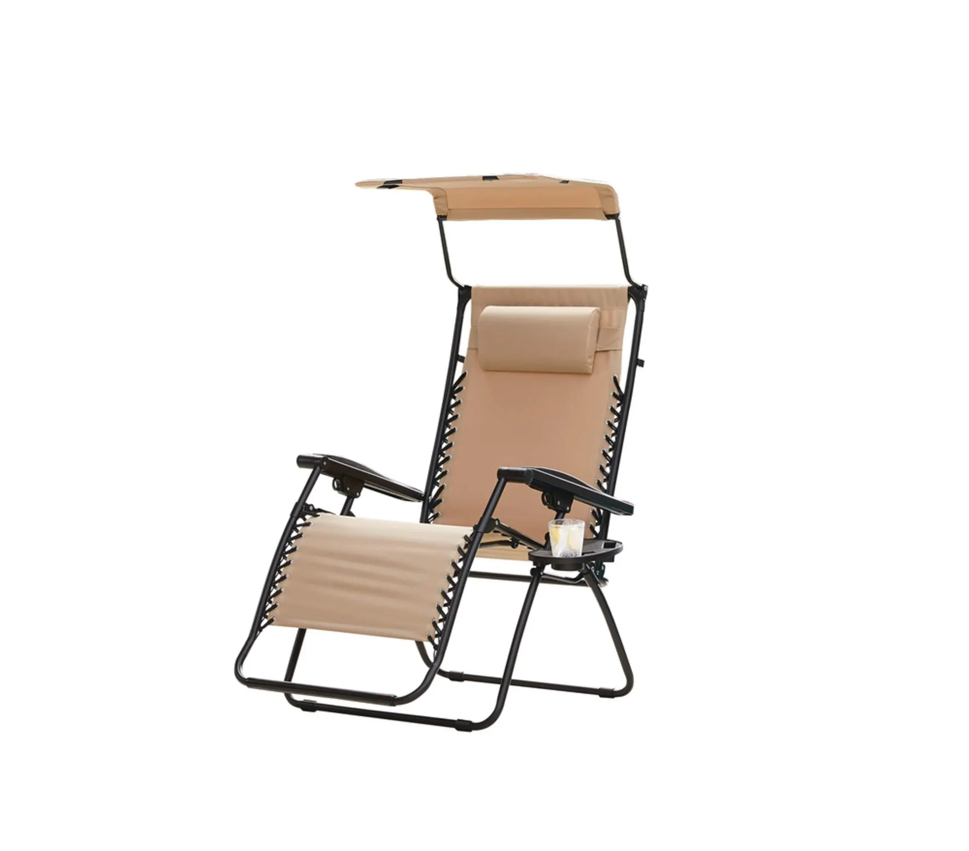 For Living Oxford Sling Zero Gravity Chair/Recliner w/ Sunshade & Headrest, Beige, XL