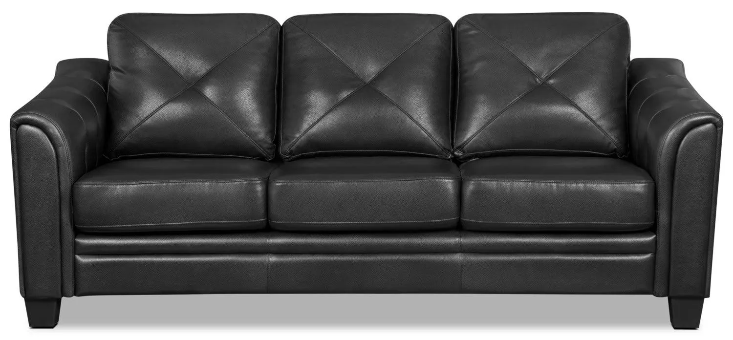 Andi 84" Black Leather-Look Fabric Sofa with Sloped Arms and Tufted Back Cushions