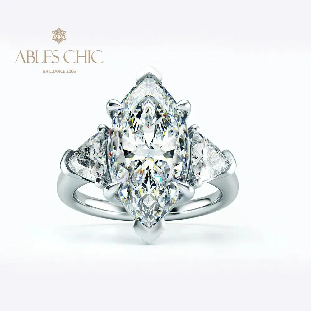 925 Silver Lab Diamond 3 Stone Promise Ring Bridal 5A Zircon Marquise Gemstones Engagement Rings S2R1S2R0313