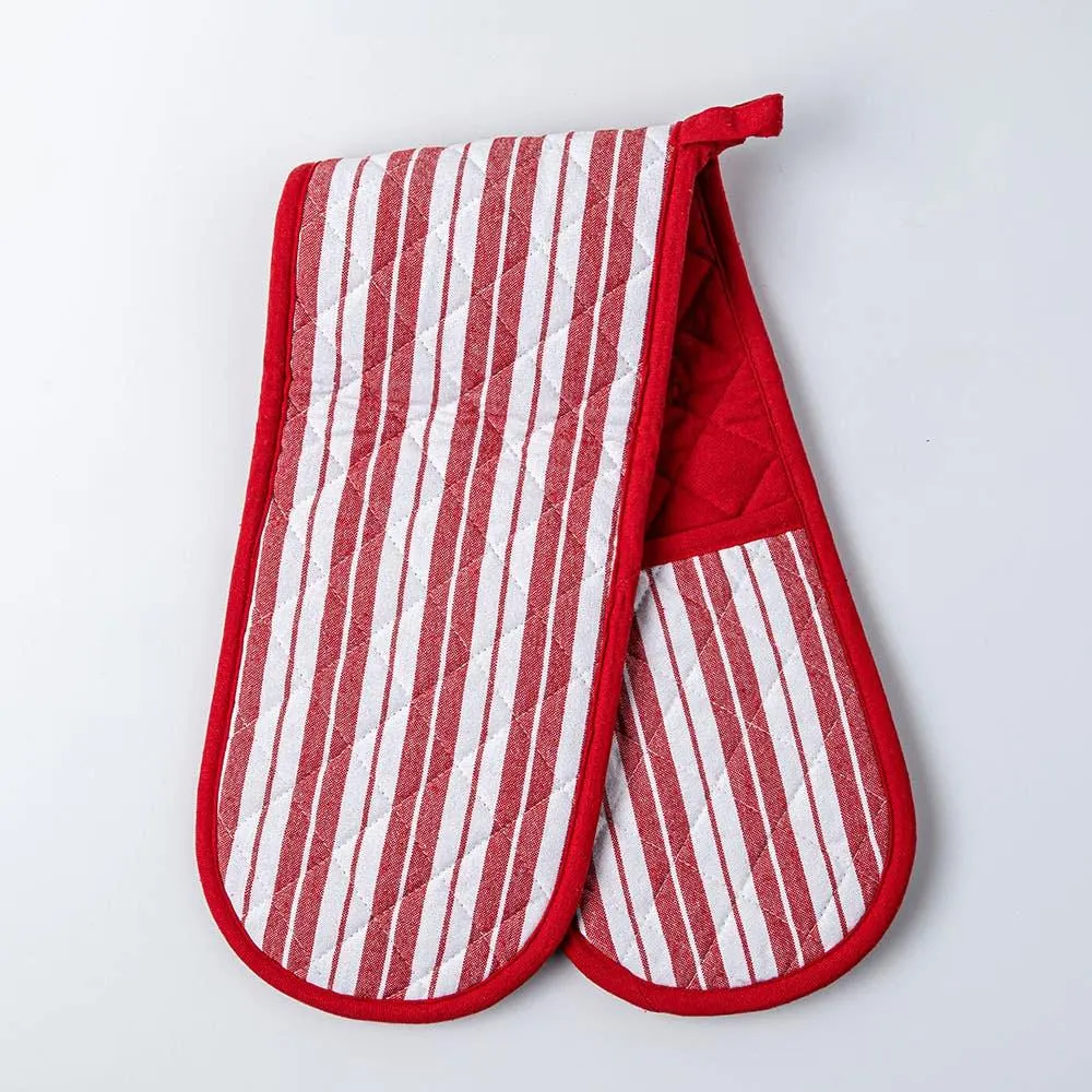 KSP Classic Stripe 100% Cotton Double Oven Mitt (Red/White)