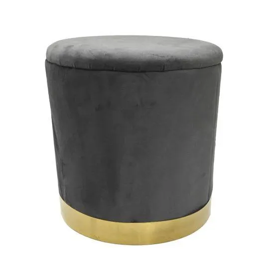 Pouf de rangement cylindrique en velours gris et or