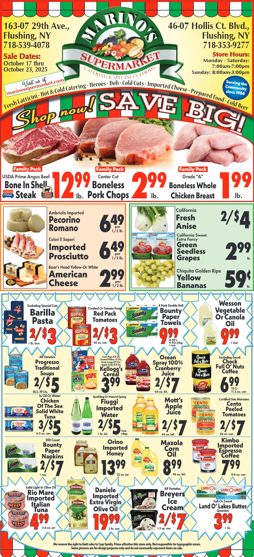 Weekly ad Marino's Supermarket Sales from October 17 to October 23 2025 - Page 1