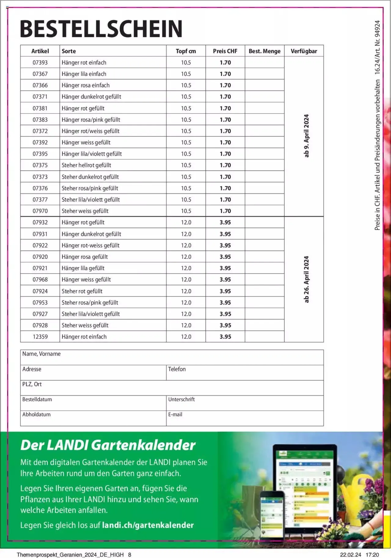 Landi Aktionen Geranien von 9. April bis 31. Dezember 2024 - Prospekt seite  8