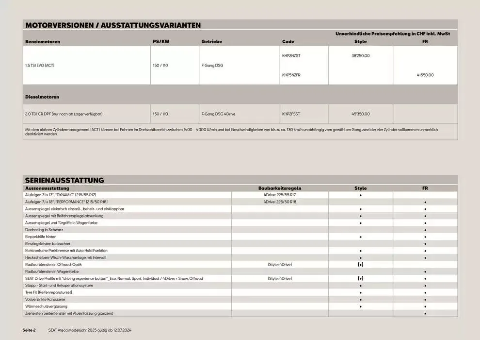 SEAT Ateca Preisliste von 28. Oktober bis 11. November 2024 - Prospekt seite  2