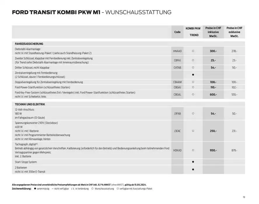 FORD TRANSIT Preisliste Preisliste von 28. Oktober bis 28. Oktober 2025 - Prospekt seite  19