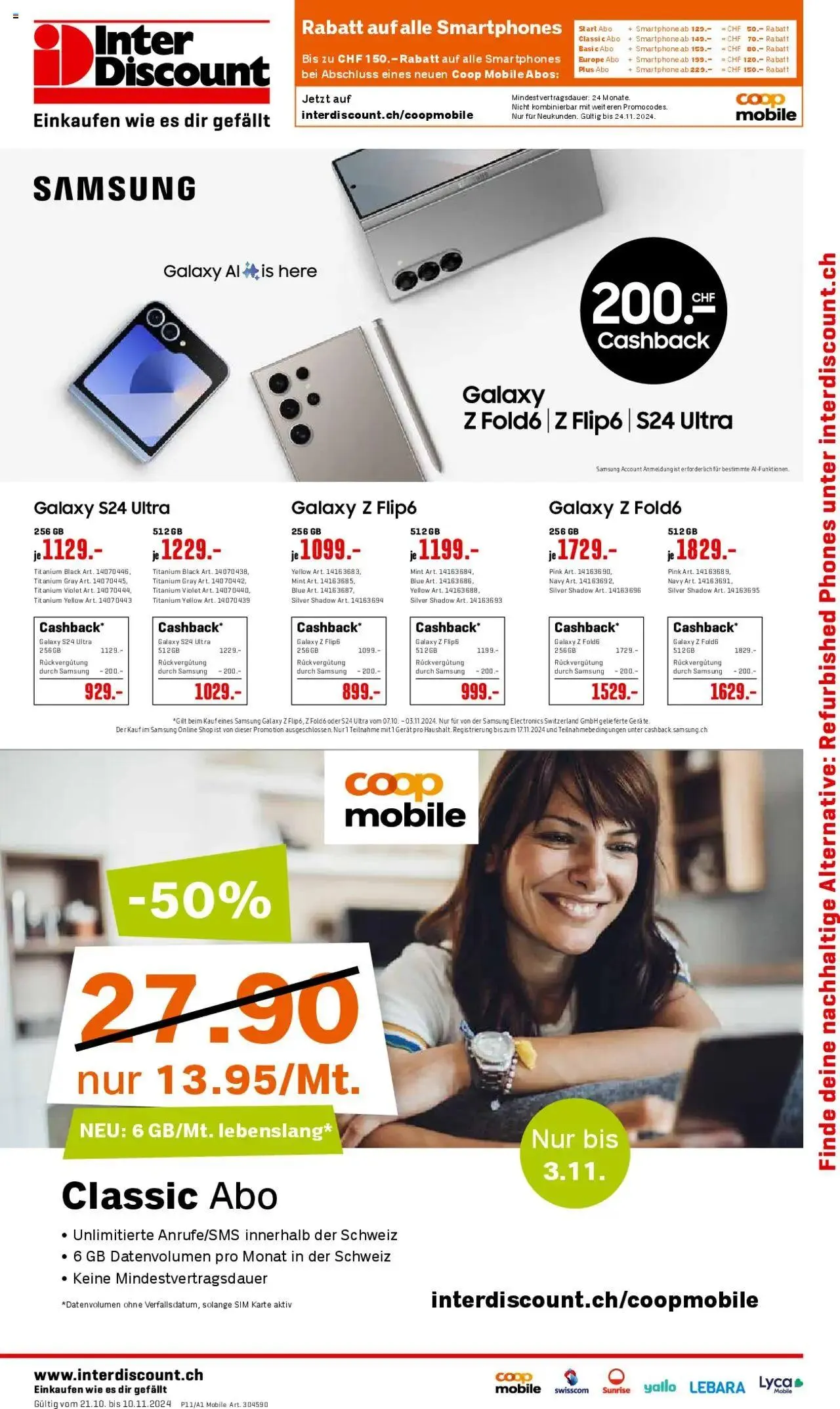 Interdiscount Mobile Prospekt von 21. Oktober bis 10. November 2024 - Prospekt seite  1