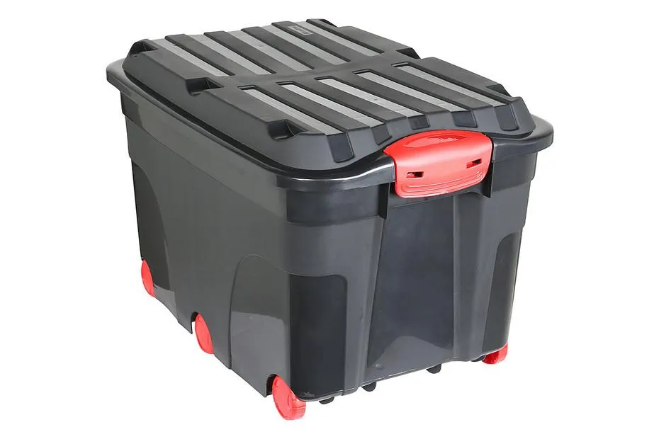 Oecoplan Roller 6 Box mit Deckel Schwarz-Rot | 57 l