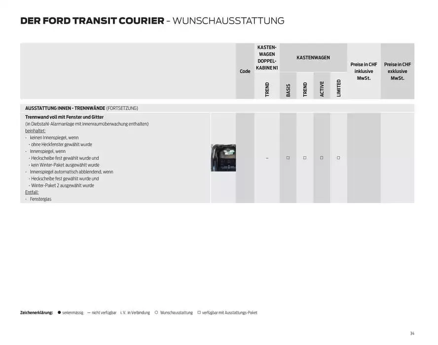 FORD TRANSIT COURIER Technische Daten Preisliste von 12. November bis 12. November 2025 - Prospekt seite 34