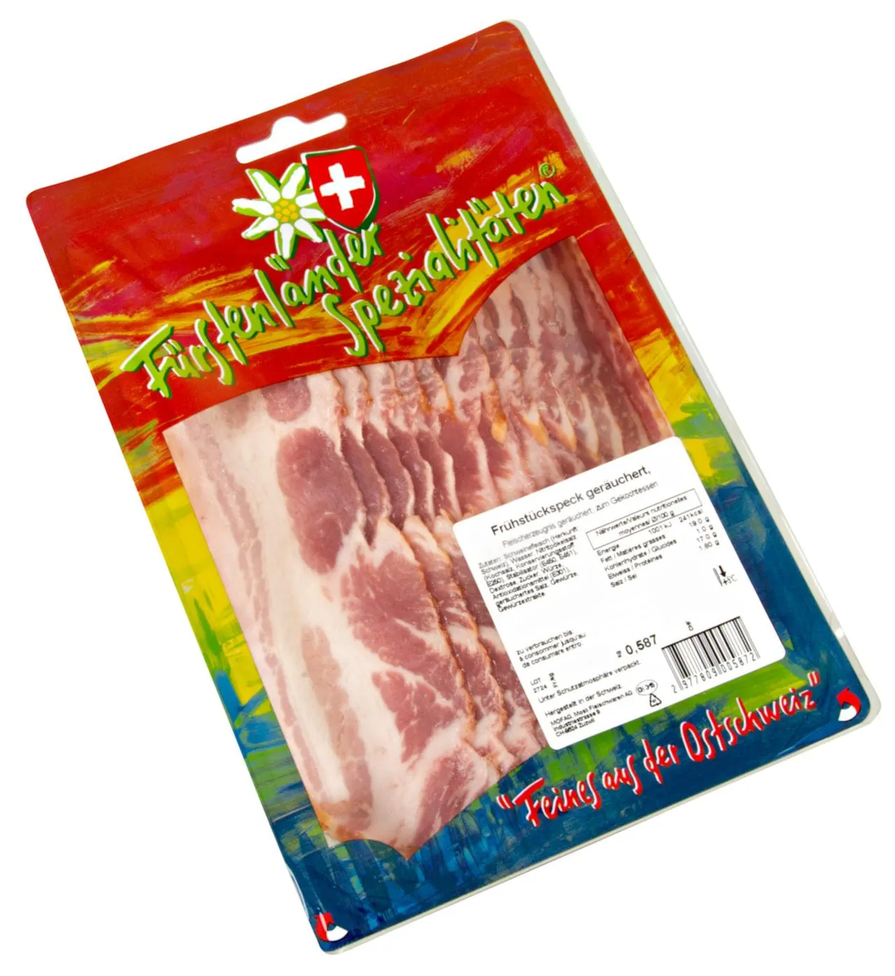 Möfag frühstücksspeck, geschnitten, ohne knochen, ohne schwarte, ca. 500 g