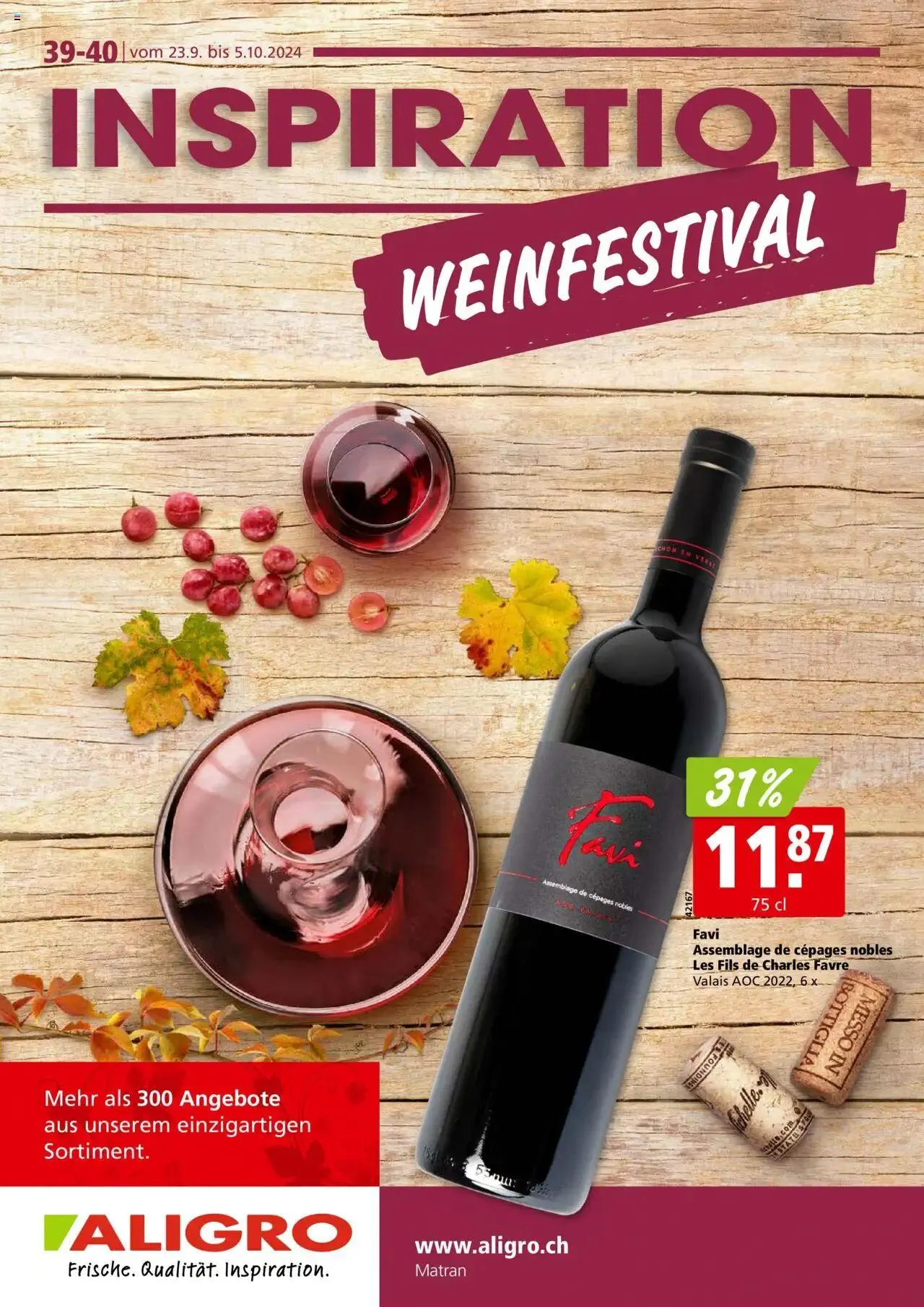 Aligro Aktionen Weinfestival - Matran von 23. September bis 5. Oktober 2024 - Prospekt seite  1