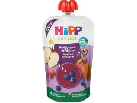 HiPP Bio Hippis · Quetschbeutel für Babys Heidelbeere in Apfel-Birne · Ab 12 Monaten