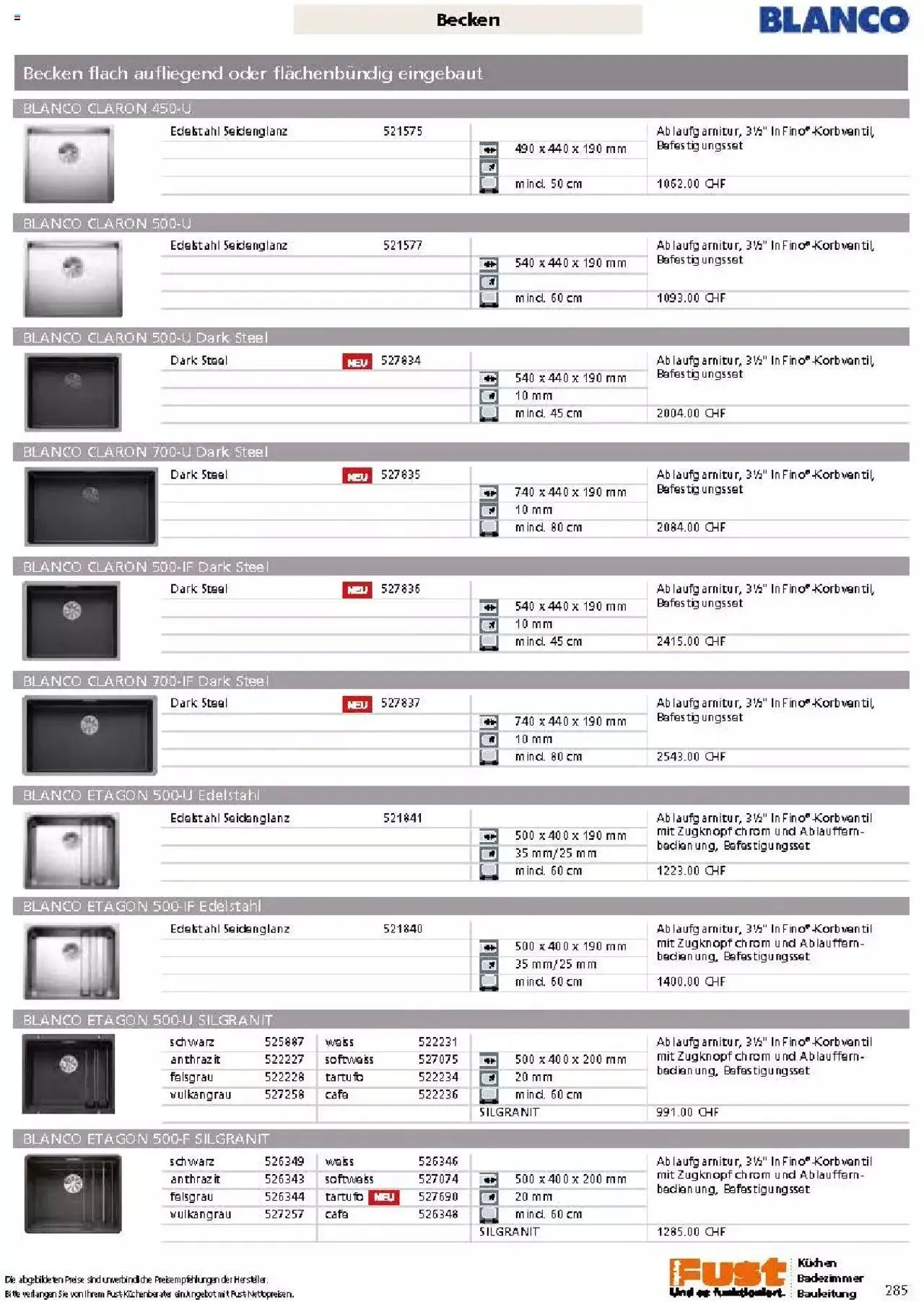 Fust Küchen- und Badezimmerprospekt von 4. März bis 31. Dezember 2024 - Prospekt seite  285