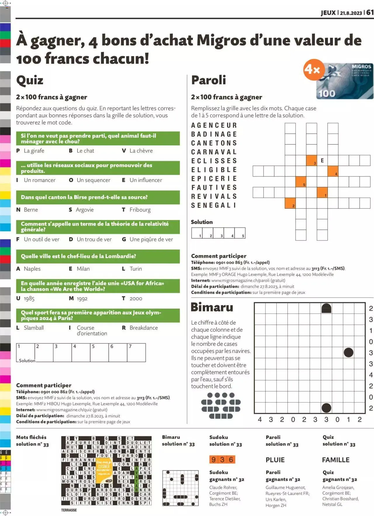Migros - Magazin FR von 21. August bis 31. Dezember 2023 - Prospekt seite 61