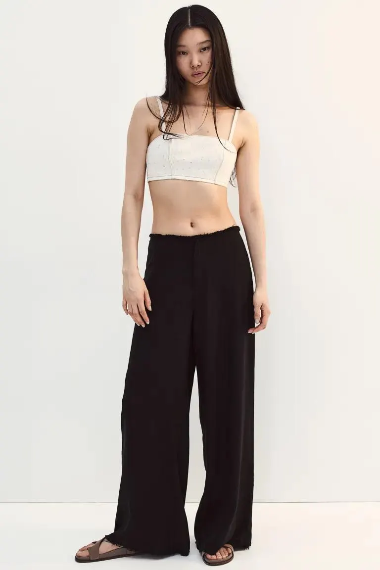 Frayed-edge linen-blend trousers