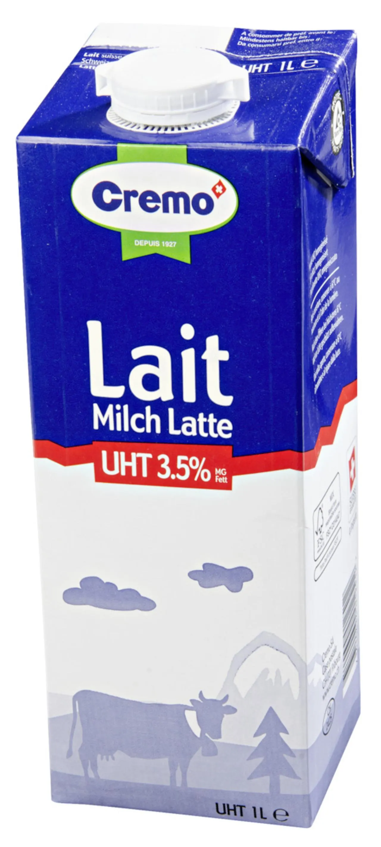Cremo vollmilch uht, 3.5% fett, 12 x 1 l