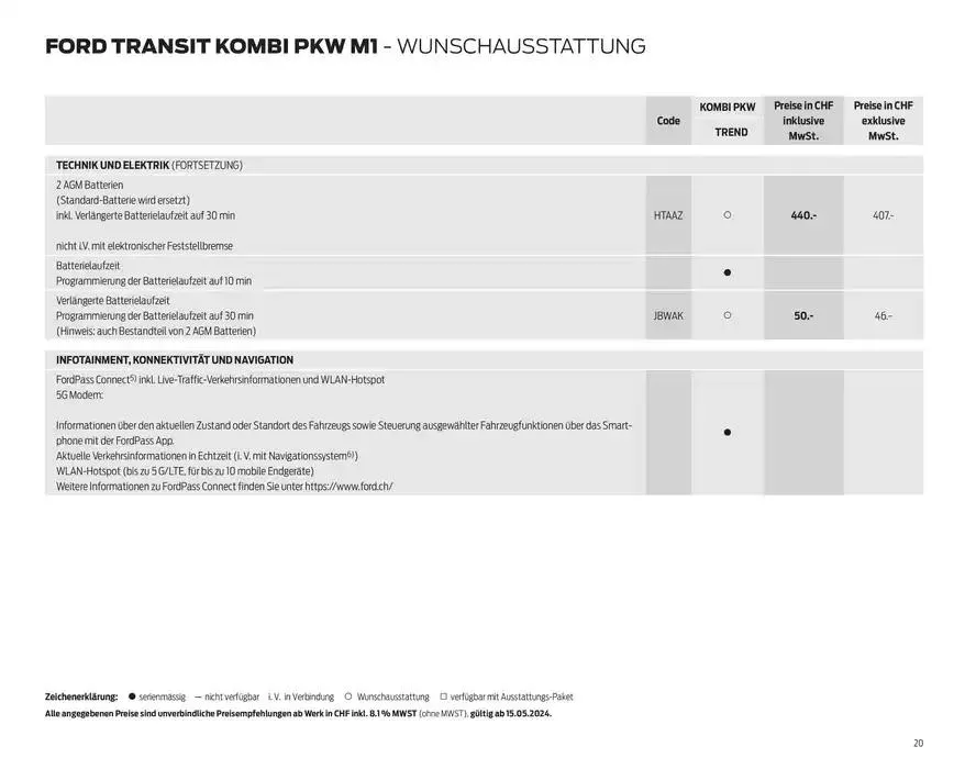 FORD TRANSIT Preisliste Preisliste von 28. Oktober bis 28. Oktober 2025 - Prospekt seite  20