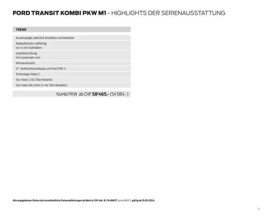 FORD TRANSIT Preisliste Preisliste von 28. Oktober bis 28. Oktober 2025 - Prospekt seite  3