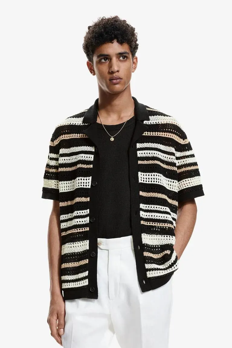 Regular Fit Crochet-look resort shirt