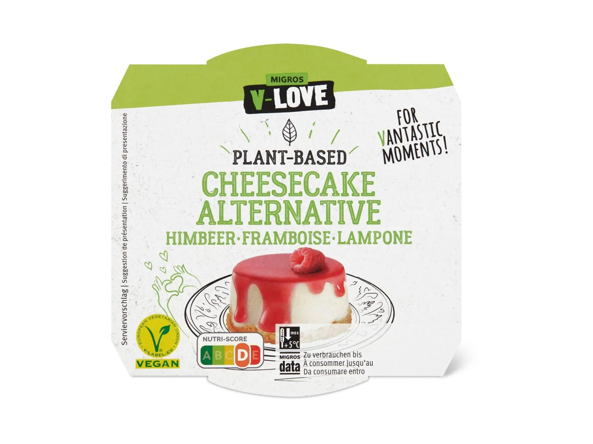 V-Love · Pflanzliche Alternative zu Käsekuchen · Himbeer
