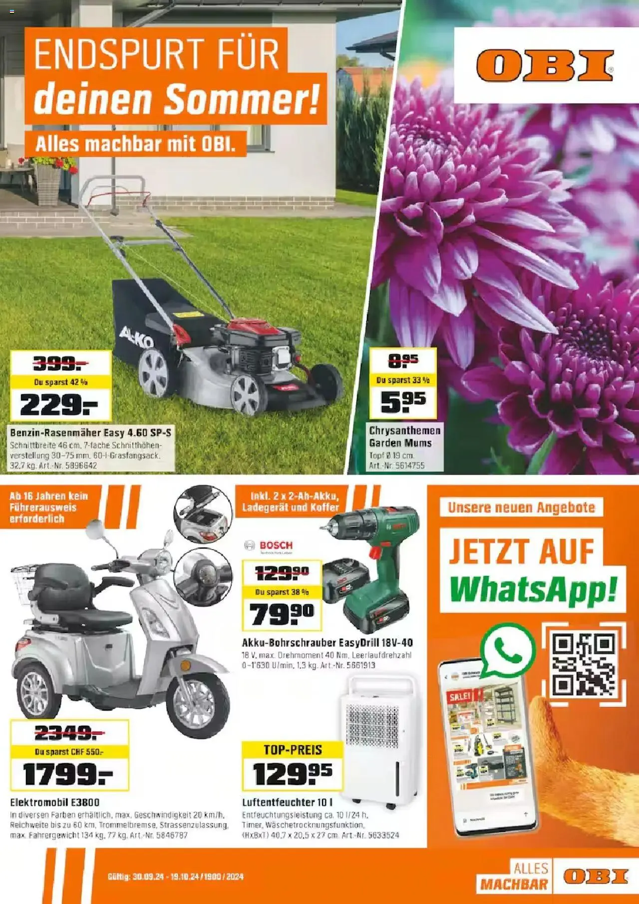 OBI Aktionen von 29. September bis 19. Oktober 2024 - Prospekt seite  1