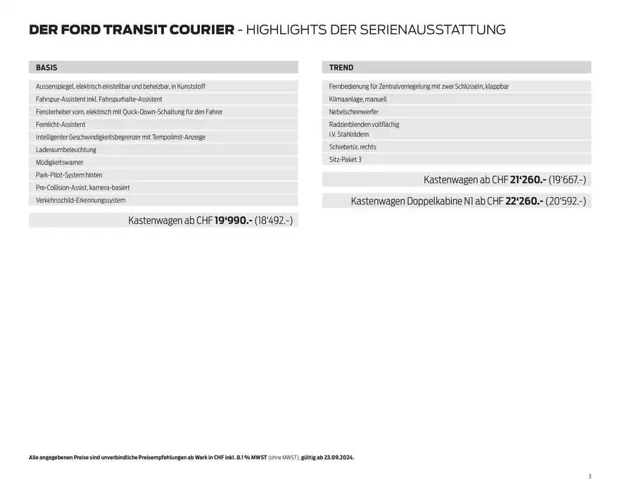 FORD TRANSIT COURIER Technische Daten Preisliste von 12. November bis 12. November 2025 - Prospekt seite  3