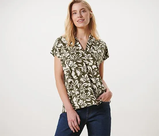 Bedrucktes Blusenshirt mit V-Ausschnitt