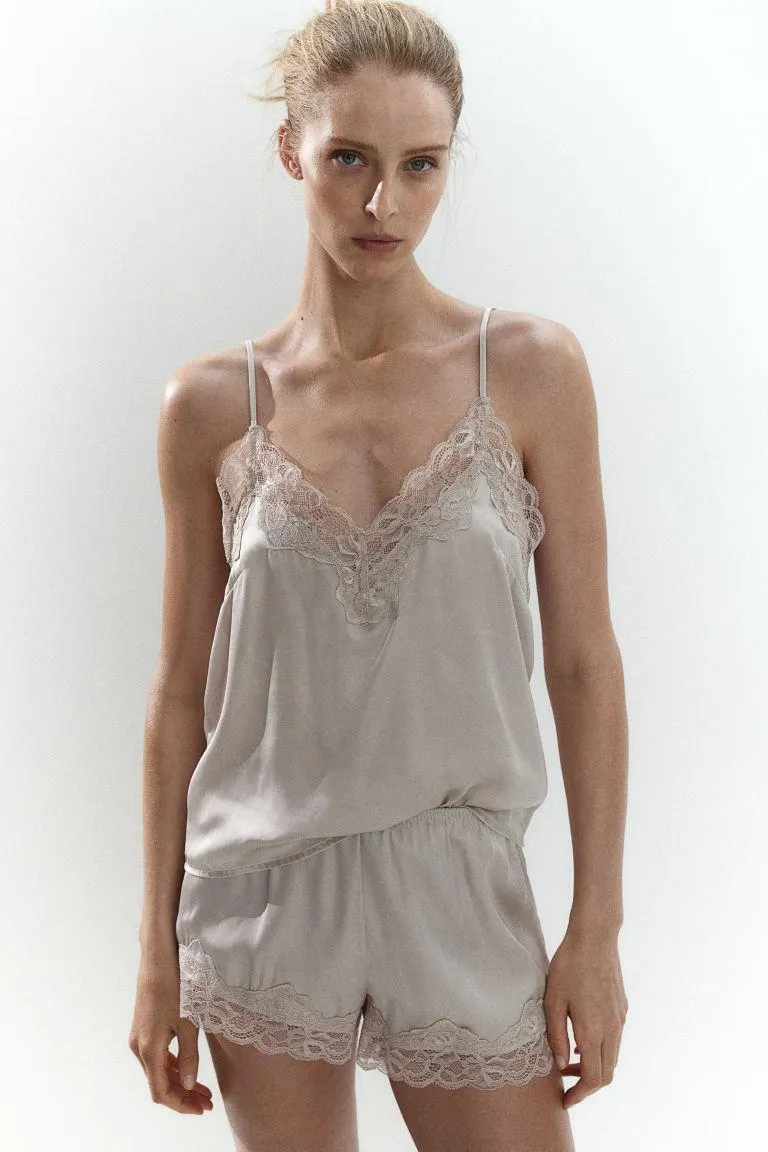 Lace-trimmed satin pyjamas