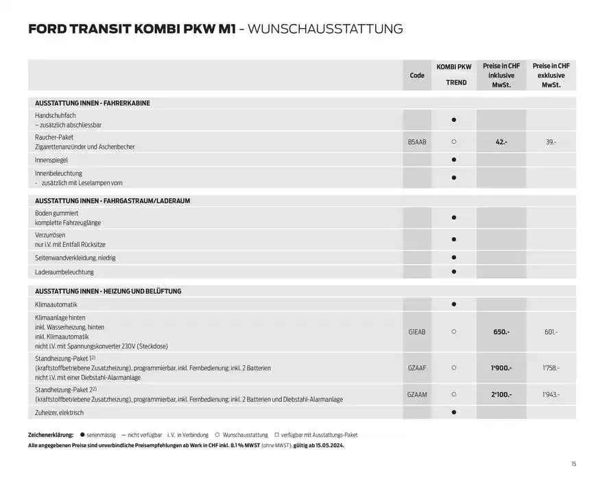 FORD TRANSIT Preisliste Preisliste von 28. Oktober bis 28. Oktober 2025 - Prospekt seite  15