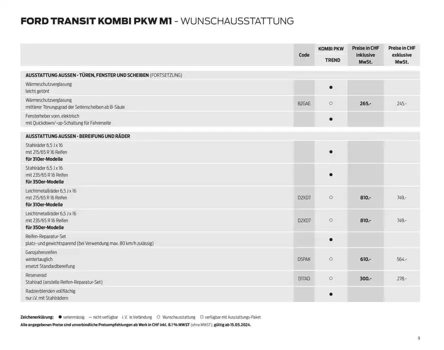 FORD TRANSIT Preisliste Preisliste von 28. Oktober bis 28. Oktober 2025 - Prospekt seite  9