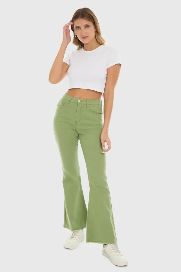 Jeans mujer flare monse verde musgo
