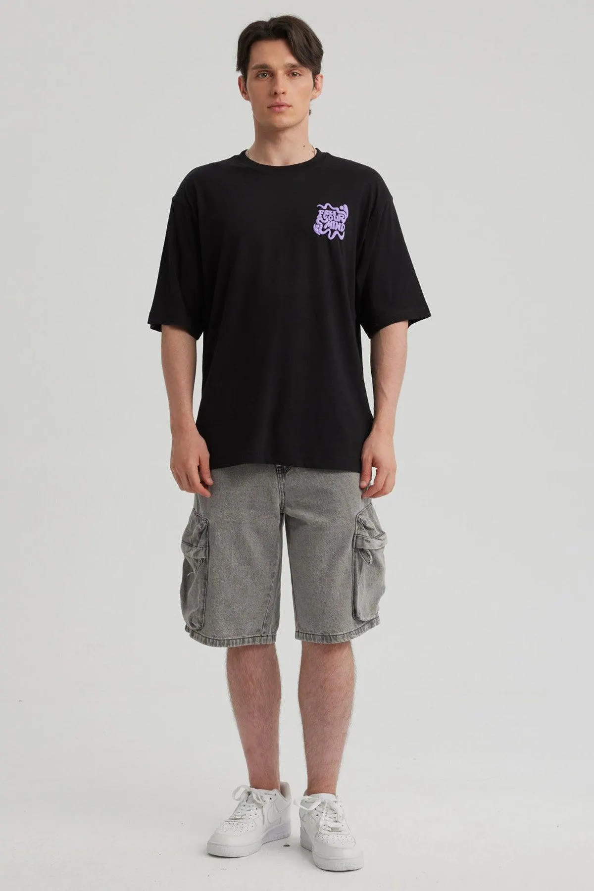 Polera Hombre Doble Print Negro