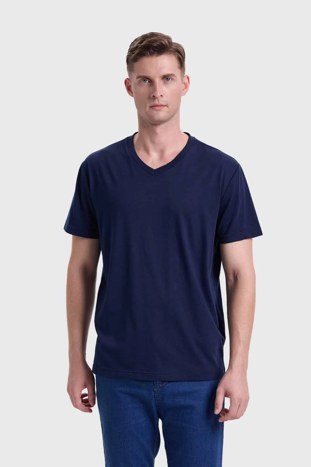 Polera Hombre Cuello V Básica Azul