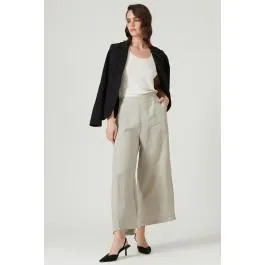 Pantalon de lino wide leg vison
