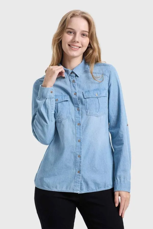 Blusa mujer clÁsica azul claro fsp