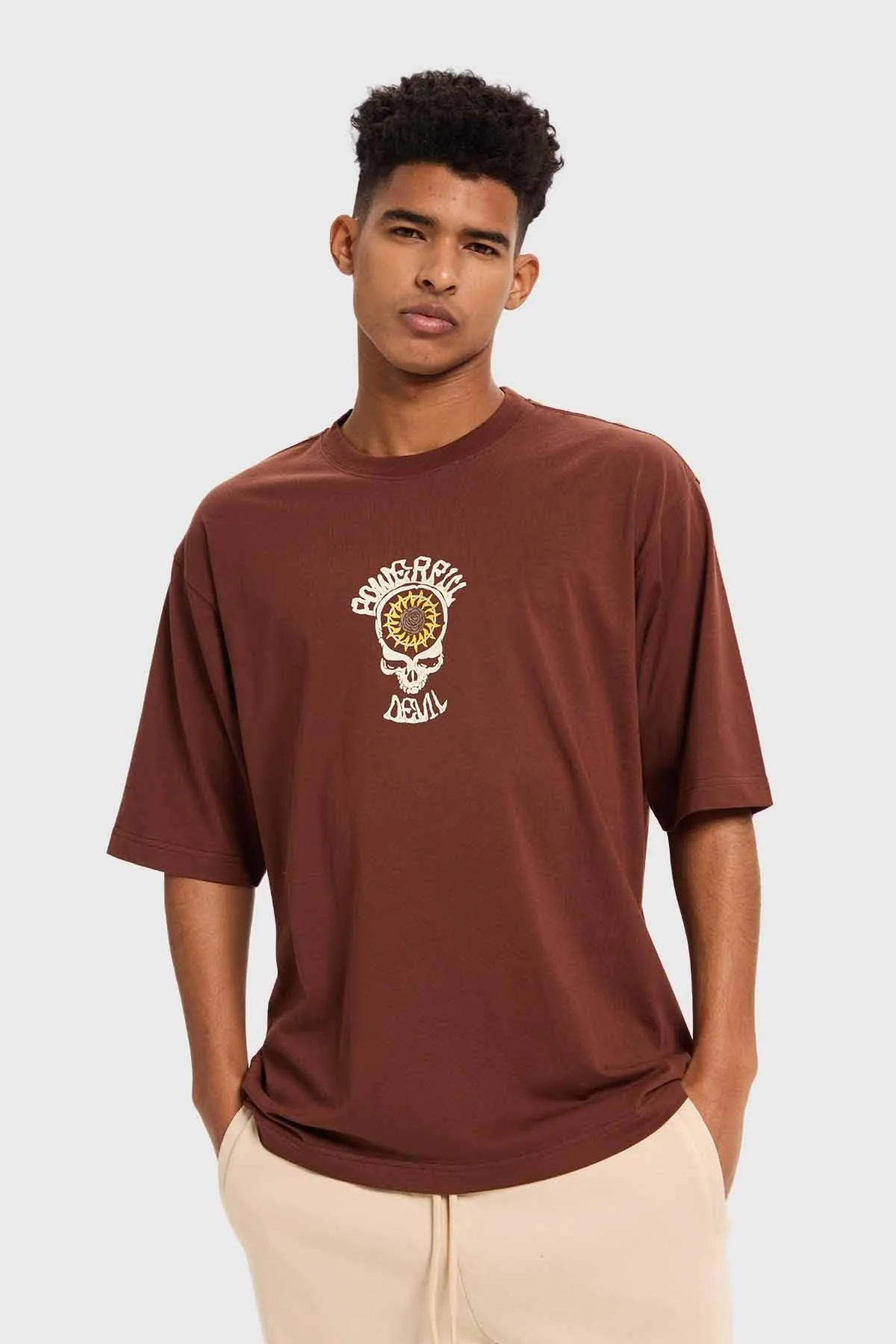 Polera Hombre Doble Print Chocolate