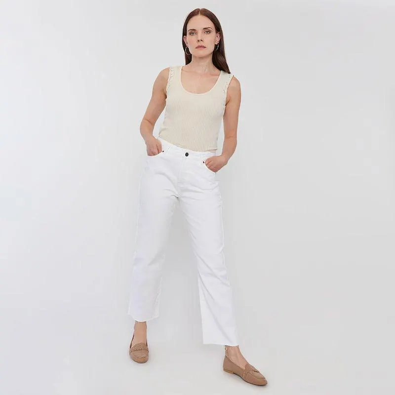 Jeans Mujer Recto Tiro Alto Blanco