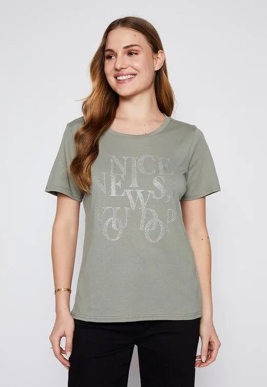 Polera Mujer Verde Letras Family Shop