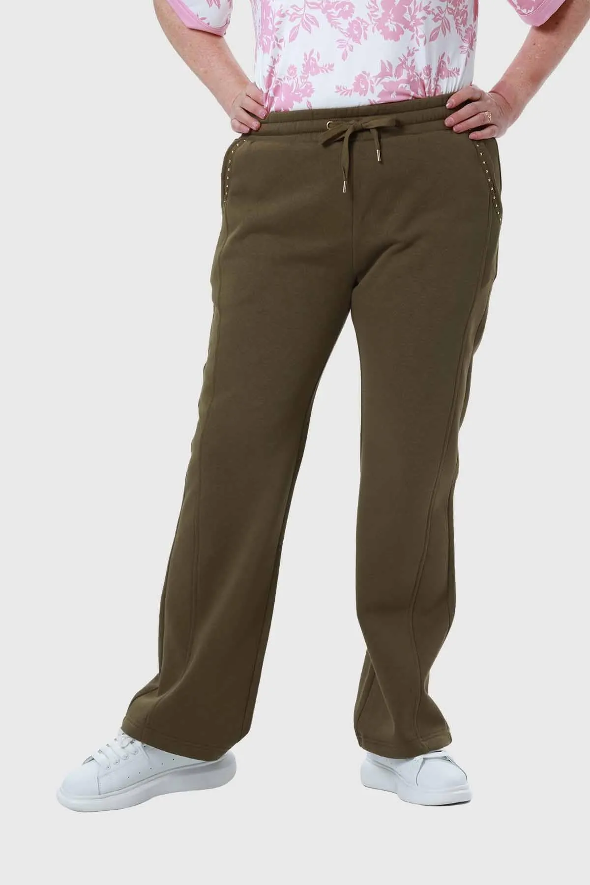 Pantalón Buzo Mujer Detalle Strass Bolsillo Verde