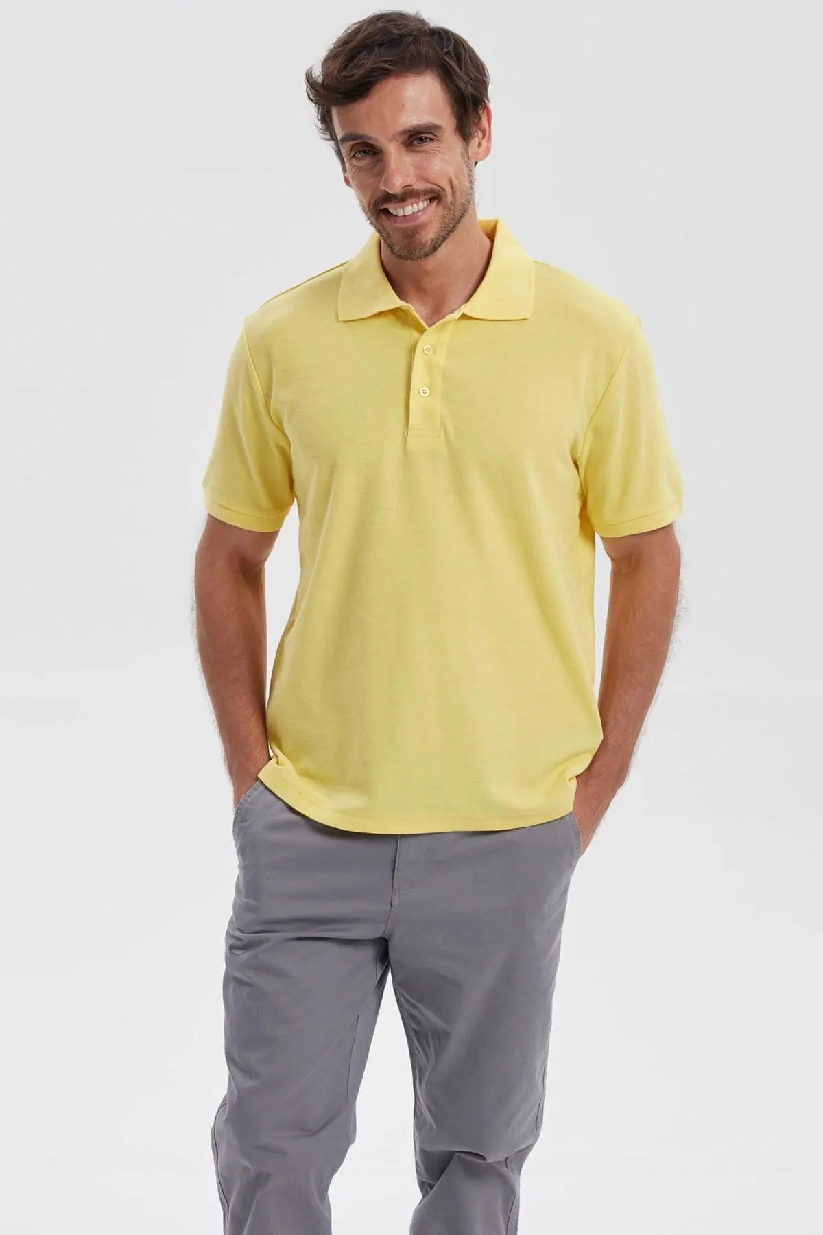 Polera Hombre Pique Básica Lisa Amarillo
