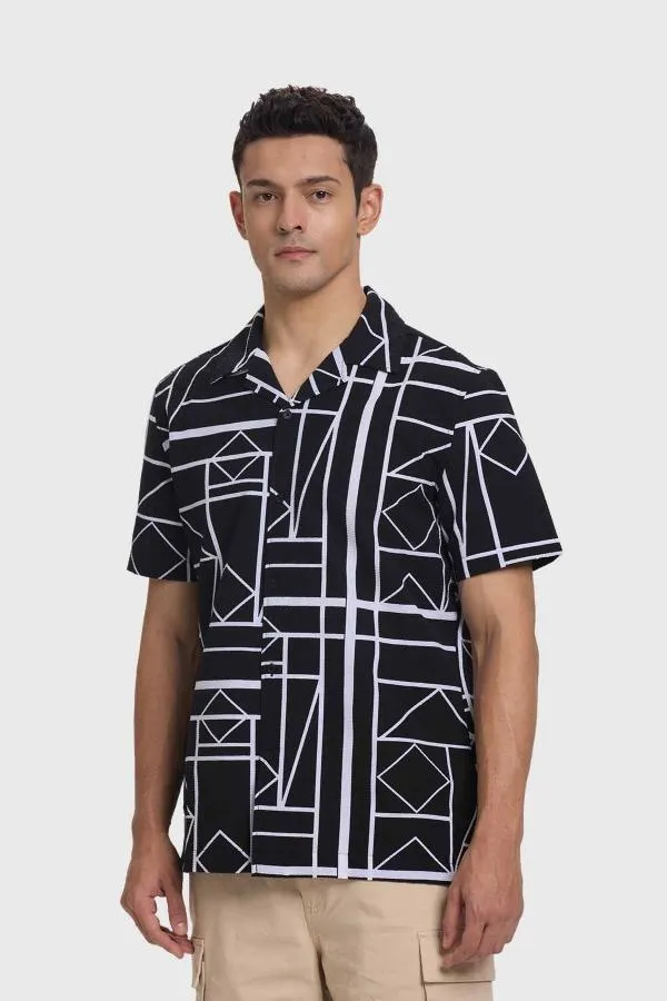 Camisa hombre guayabera full print negro fsp