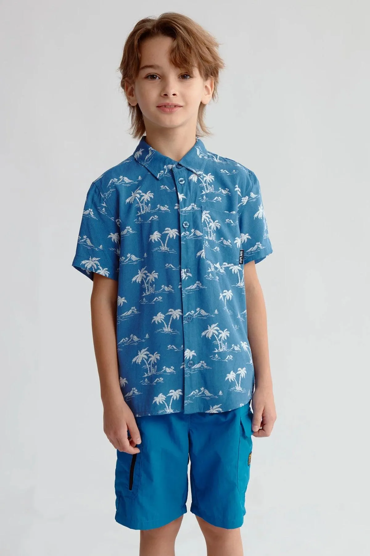 Camisa Niño Guayabera Azul