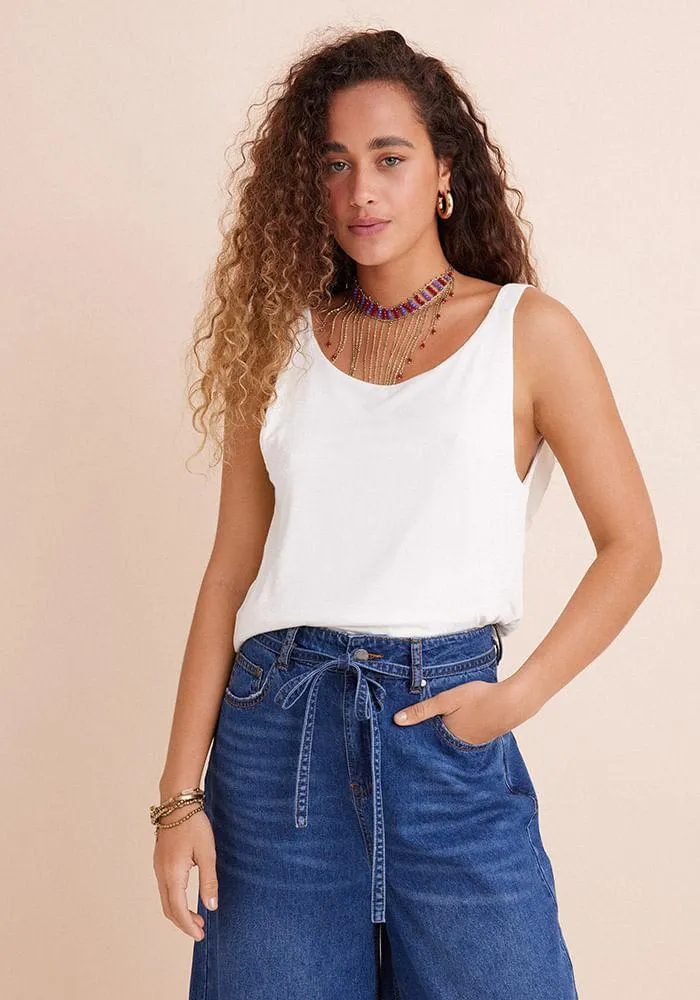 Polera vuelos en espalda XS Blanco