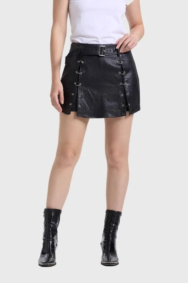 Falda mujer short ojetillos negro