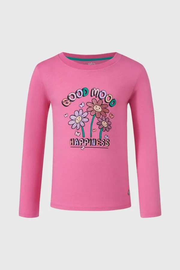 Polera niÑa bÁsica print posicional rosado i