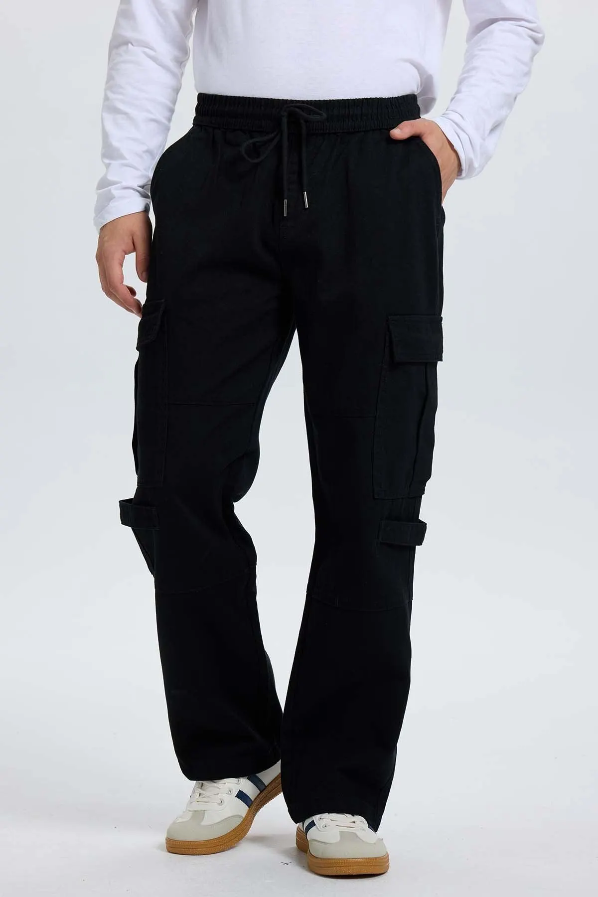 Jeans Hombre Cargo Con Broche Negro